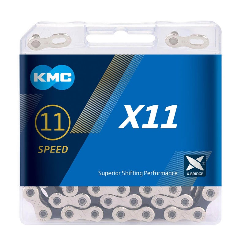 KMC سلسلة KMC X11 ذات 11 سرعة (قد يختلف التعبئة) ، فضي/أسود ، 118 حلقة - Image 1